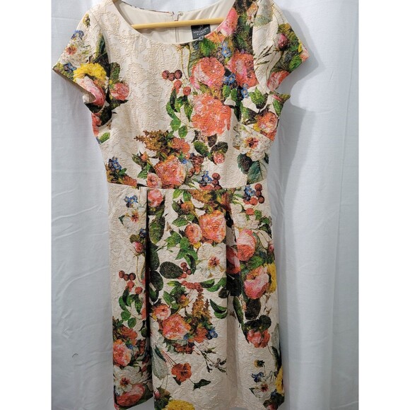 Adrianna Papell Floral Brocade Matelasse Dress Size 12 - Picture 5 of 10